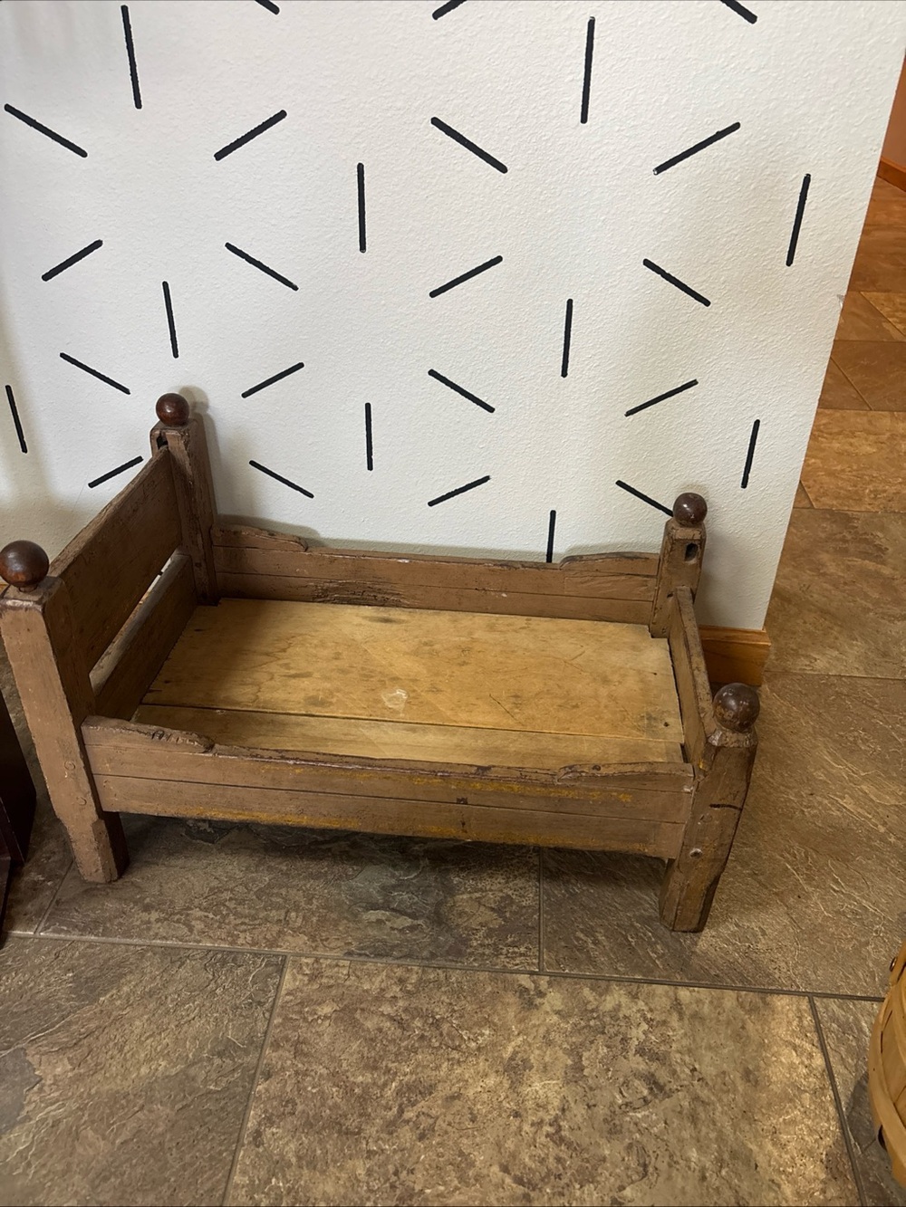 Vintage Wooden doll Bed in Natural Brown